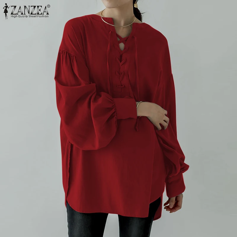 ZANZEA Women Casual Full Lantern Sleeve Blouse Elegant High Low Shirt Spring Lace Up Office Chemise Vintage Solid OL Tunic Tops
ZANZEA Women Casual Full Lantern Sleeve Blouse Elegant High Low Shirt Spring Lace Up Office Chemise Vintage Solid OL Tunic Tops