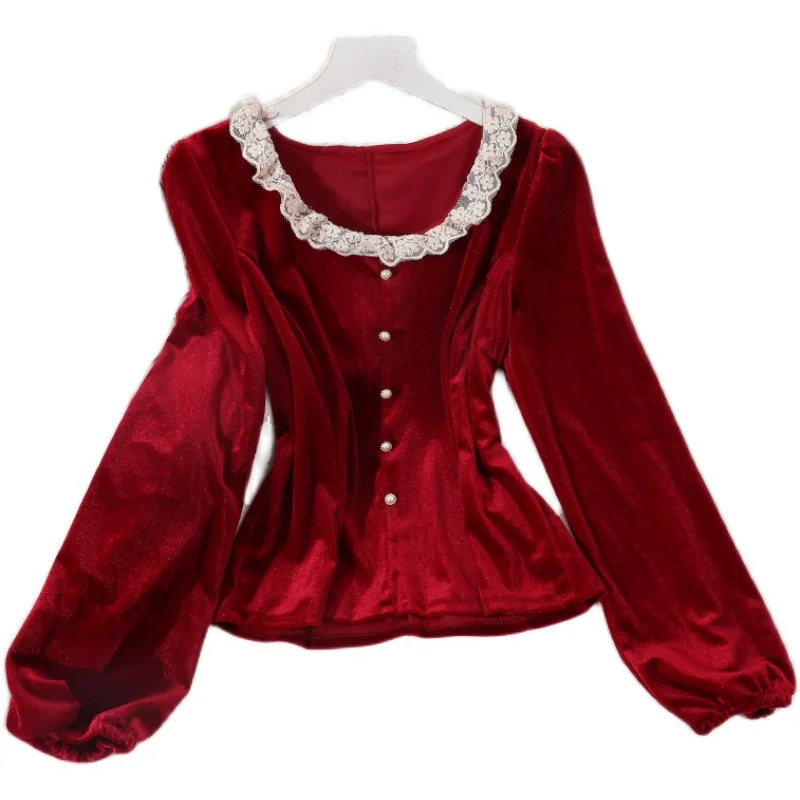 shirt female design feels small autumn outfit round collar lace pleuche coat joker brim small unlined upper garment
shirt female design feels small autumn outfit round collar lace pleuche coat joker brim small unlined upper garment
