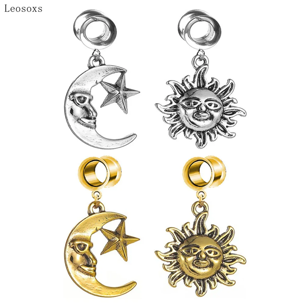 

Leosoxs 2pcs European and American New Retro Sun Moon Earrings Asymmetric Face Earrings Female Piercing Jewelry