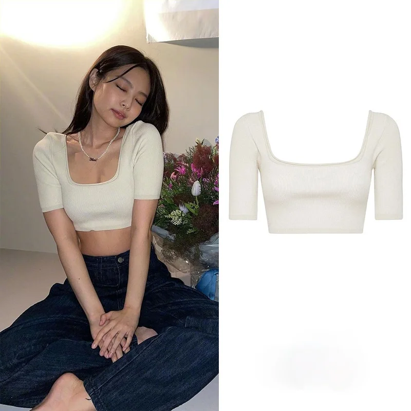 Kpop Korean Celebrity Women Sexy Knitted Cotton Short Sleeve Tshirt Summer Pullover Crop Top Tees Solid White Tops Slim T-Shirts
Kpop Korean Celebrity Women Sexy Knitted Cotton Short Sleeve Tshirt Summer Pullover Crop Top Tees Solid White Tops Slim T-Shirts