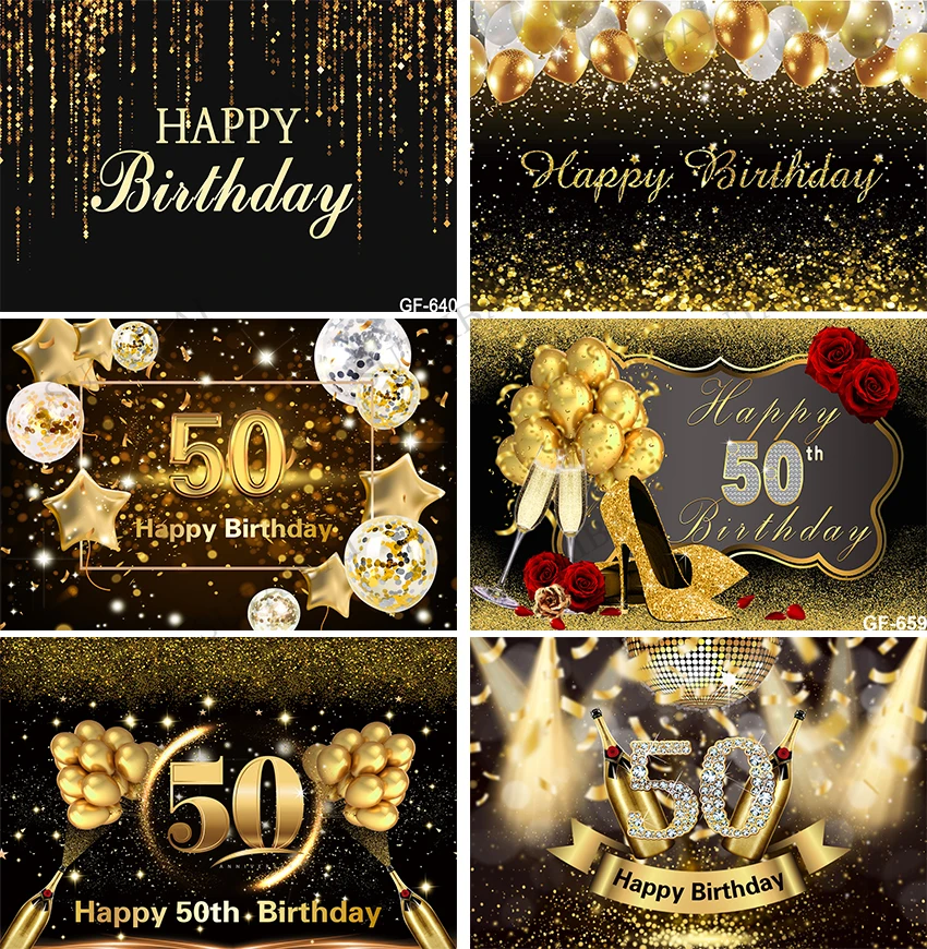 Happy 50th Birthday Party Photography Backdrop Black and Gold Balloons Supplies Banner Background Picture Photo Booth Props
Happy 50th Birthday Party Photography Backdrop Black and Gold Balloons Supplies Banner Background Picture Photo Booth Props