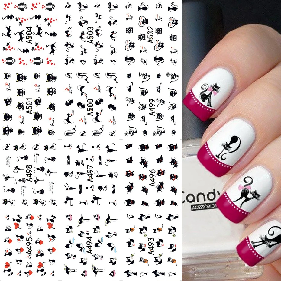 12pcs Black Cat Nail Art Sticker Cartoon Water Transder Slider Cute Animals Wraps Decal DIY Manicure Nail Accessories NLA493-504
12pcs Black Cat Nail Art Sticker Cartoon Water Transder Slider Cute Animals Wraps Decal DIY Manicure Nail Accessories NLA493-504