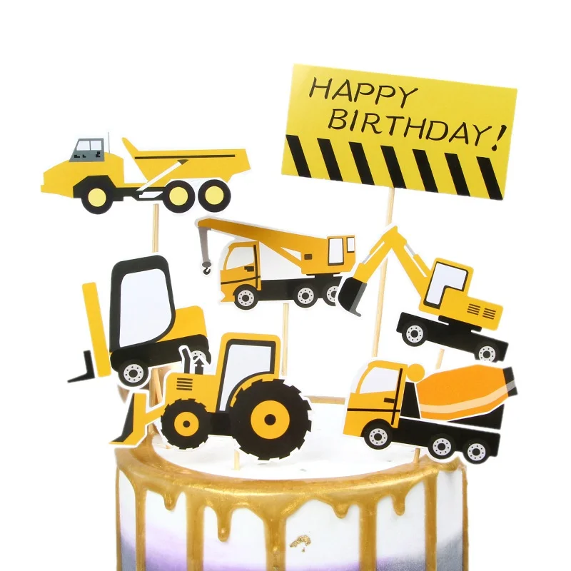 

7 шт. строительный тематический Топпер для торта на день рождения, флаг для капкейков для инженерных транспортных средств, украшения для дня...