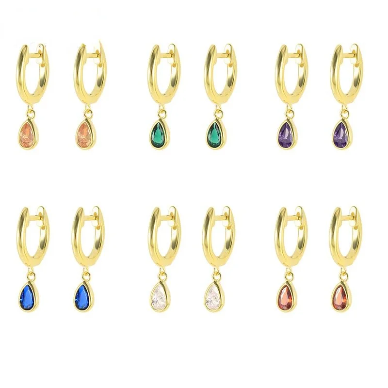 

2021 U Shape Hoop Earrings for Women Sterling Silver Earing Colorful Drop Water Droplets Dangle Earrings Jewelry Pendientes