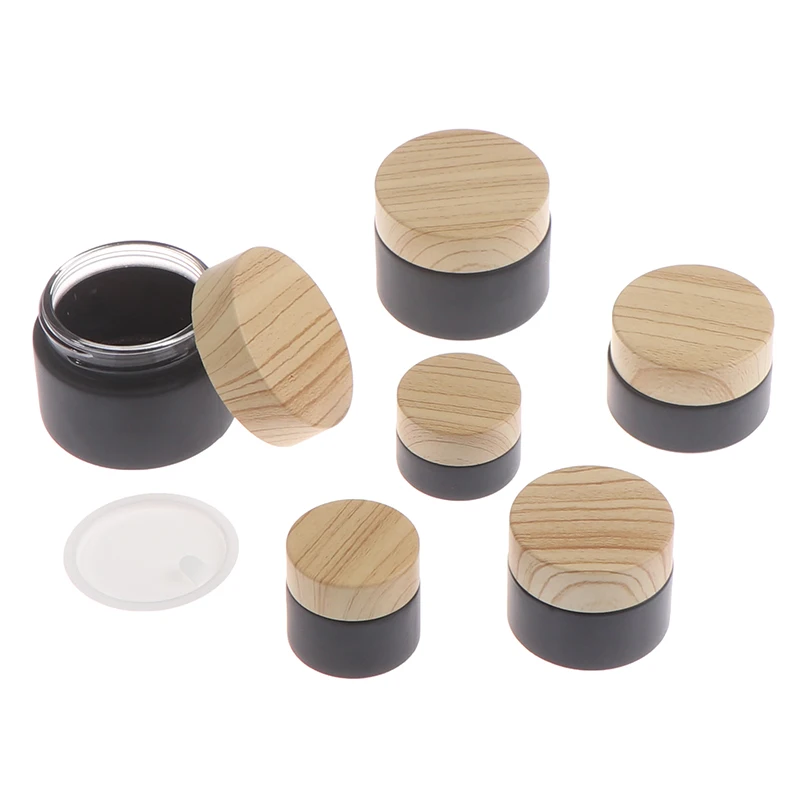 

Matte/Transparent Glass Cream Empty Jar Cosmetic Sample Container Refillable Pot Imitation Wood Grain Cover