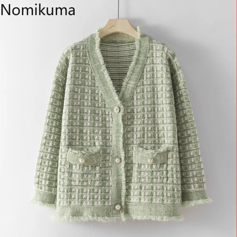 Nomikuma 2021 Autumn Korean Style Cardigan Women V Neck Loose Outerwear Sweater Single Breasted Long Sleeve Elegant Knitted Tops
Nomikuma 2021 Autumn Korean Style Cardigan Women V Neck Loose Outerwear Sweater Single Breasted Long Sleeve Elegant Knitted Tops