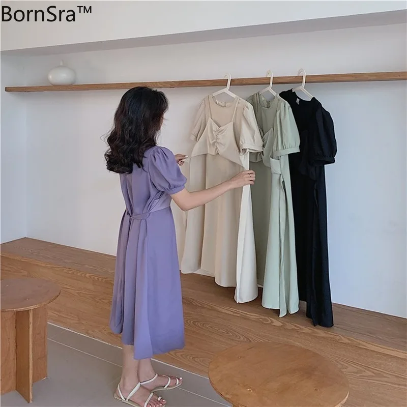 Bornsra New 2020 Women Summer Dresses Solid Multi Colors High Waist Puff Sleeve Casual Lace Up Patchwork Long Dress Female
Bornsra New 2020 Women Summer Dresses Solid Multi Colors High Waist Puff Sleeve Casual Lace Up Patchwork Long Dress Female