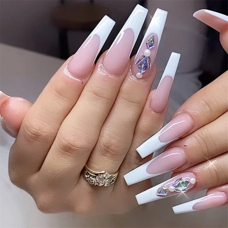 JP1154 White French Fake Nails Set Press on Faux Ongles with Rhinestone Designs Extra Long
JP1154 White French Fake Nails Set Press on Faux Ongles with Rhinestone Designs Extra Long