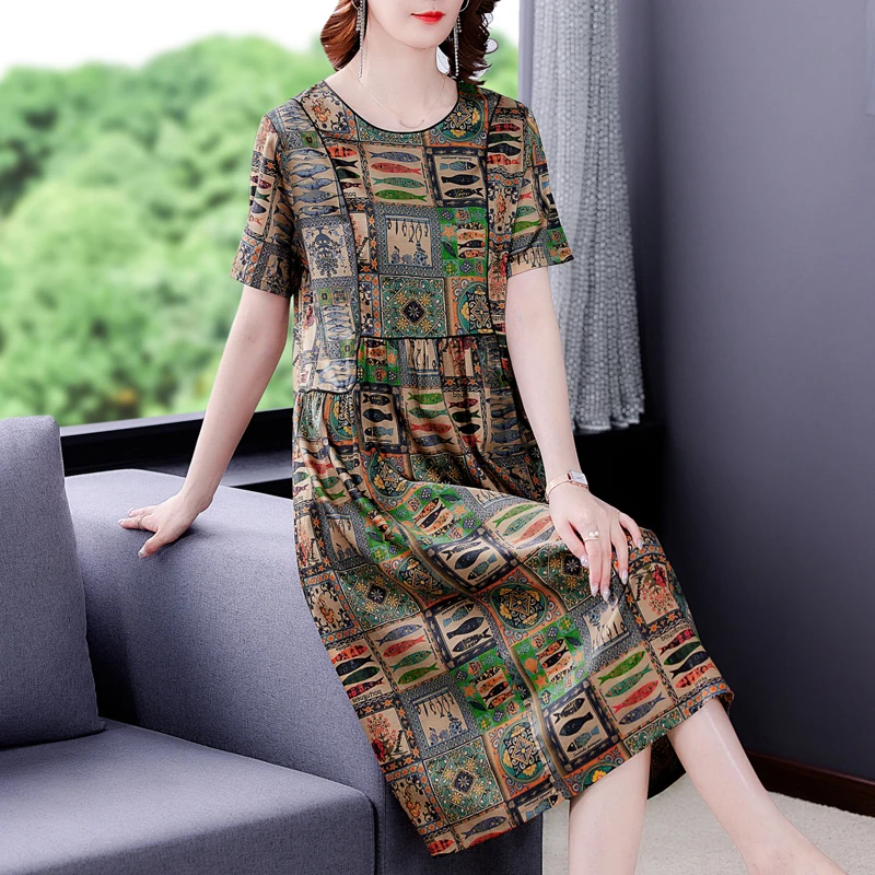 2021 Boho Vintage Print Mulberry Silk Midi Dress Summer Casual Loose Satin L-4XL Beach Dress Women Elegant Slim Party Vestidos
2021 Boho Vintage Print Mulberry Silk Midi Dress Summer Casual Loose Satin L-4XL Beach Dress Women Elegant Slim Party Vestidos
