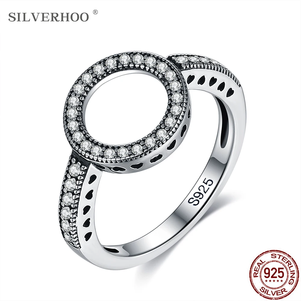 SILVERHOO 925 стерлингового серебра Ясно 5A кубического циркония старинное Кольцо Круг
