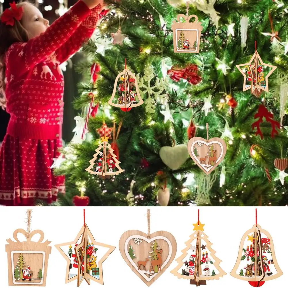 

Рождественское украшение, деревянные подвесные кулоны, звезда, Рождественская елка, колокольчик, рождественские украшения для дома, подаро...