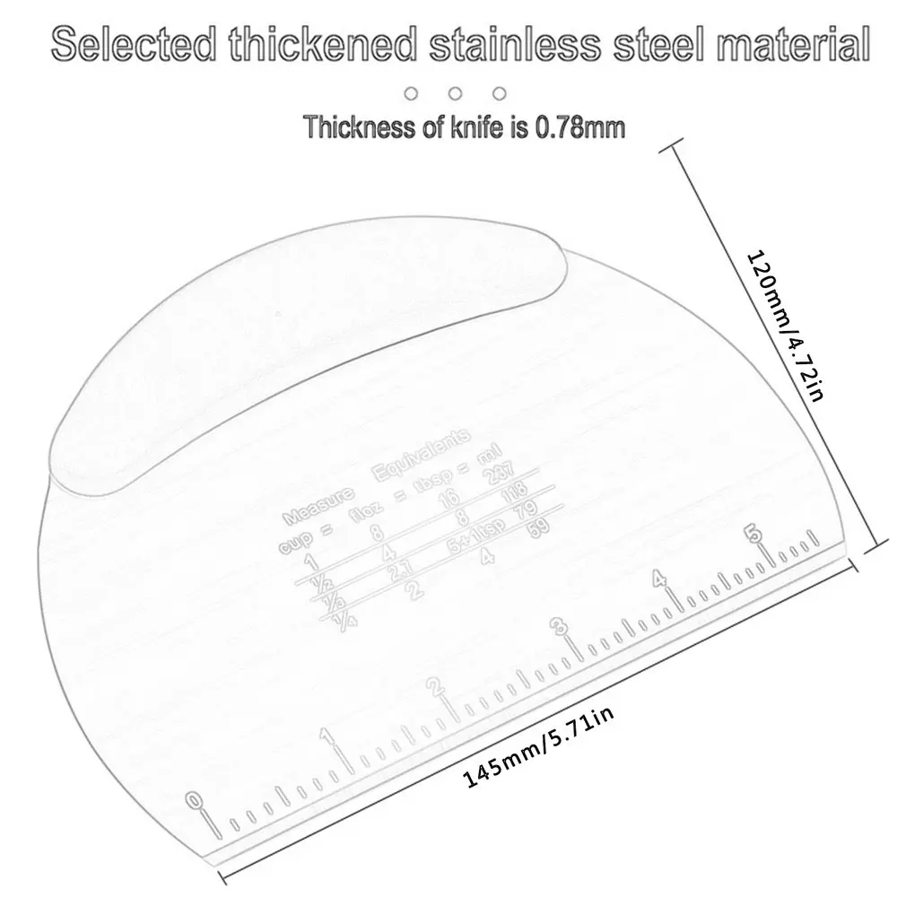 Semicircular Stainless Steel Bench Scraper Dough Bowl Spatula Food-safe Dough Cutter Flexible Scraper Bench With Scale
Semicircular Stainless Steel Bench Scraper Dough Bowl Spatula Food-safe Dough Cutter Flexible Scraper Bench With Scale