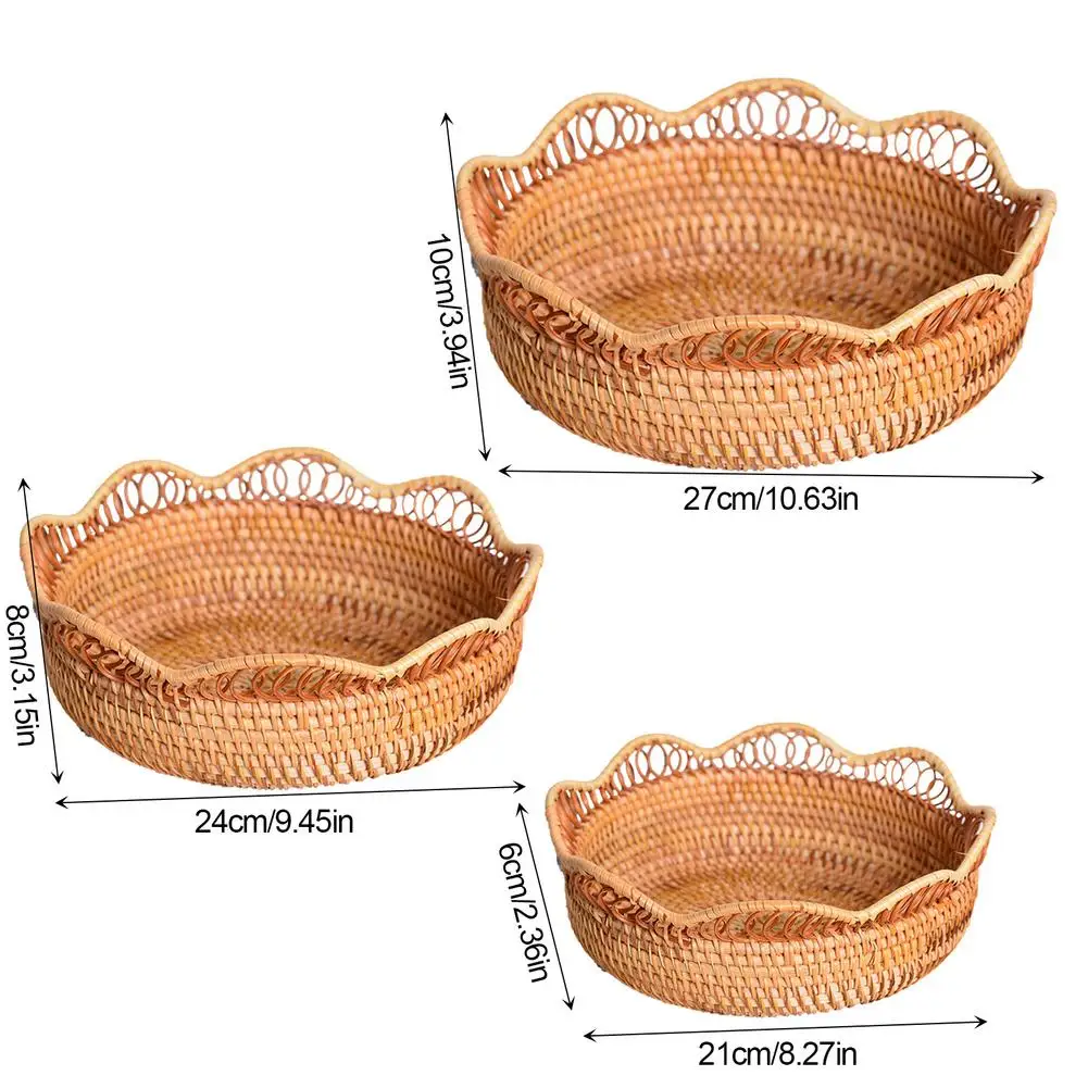 Storage Basket Rattan Storage Tray Wicker Basket Bread Fruit Food Breakfast Display Hand-Woven Rattan Basket Home Decor Crafts 
Storage Basket Rattan Storage Tray Wicker Basket Bread Fruit Food Breakfast Display Hand-Woven Rattan Basket Home Decor Crafts