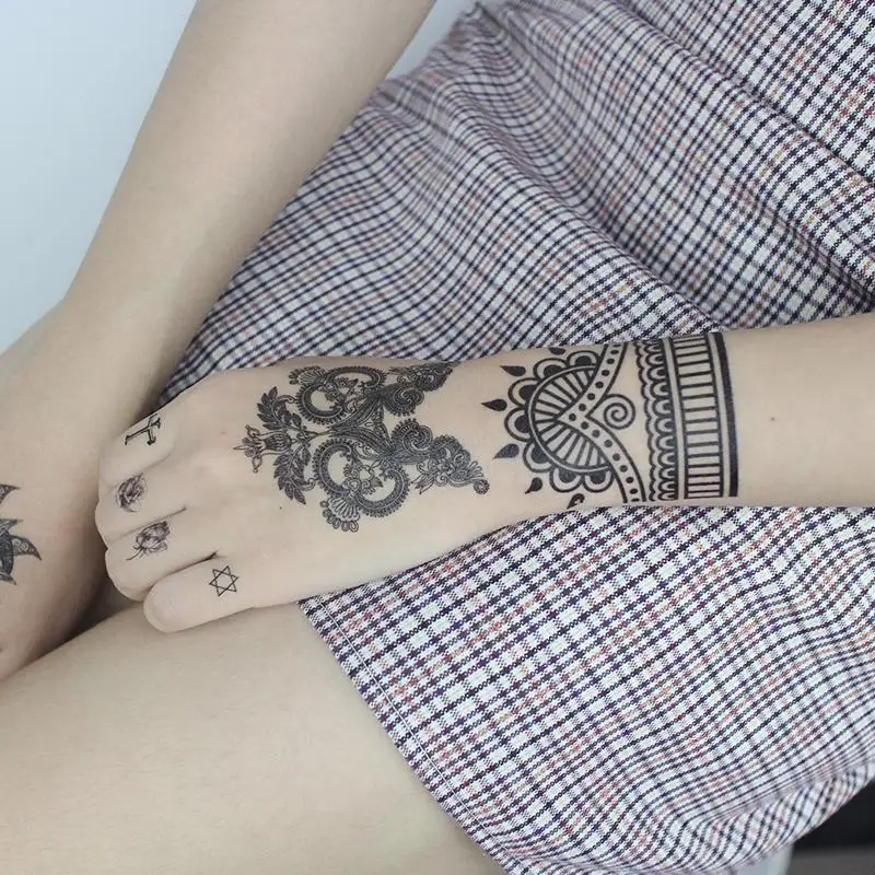 Temporary Tattoos Pattern & Body Art For Woman Black Rose Flower Wolf Fake Tattoo Sleeves Waterproof Stickers Cool Cheap Stuff | Красота и
