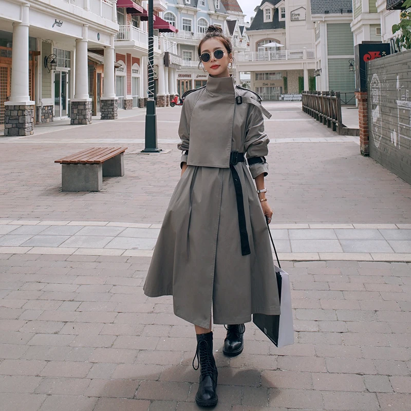 

Windbreaker Female British High-End Atmosphere Superior Quality 2020 Spring Autumn Loose Casual Over Knee Trench Women Coat A56