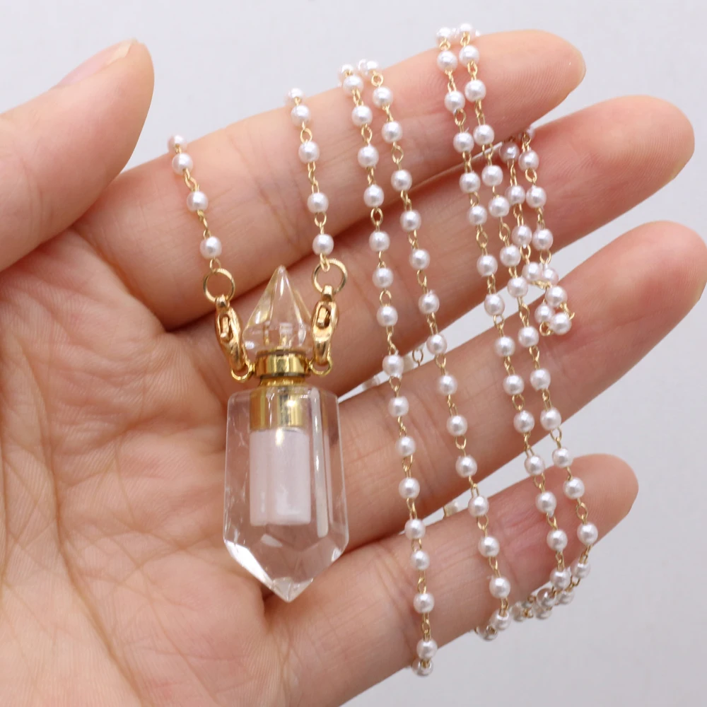 Natural Semi-precious Stone Pink White Crystal Perfume Bottle Pendant Charm Free Freshwater Pearl Chain for DIY Jewelry Making
Natural Semi-precious Stone Pink White Crystal Perfume Bottle Pendant Charm Free Freshwater Pearl Chain for DIY Jewelry Making