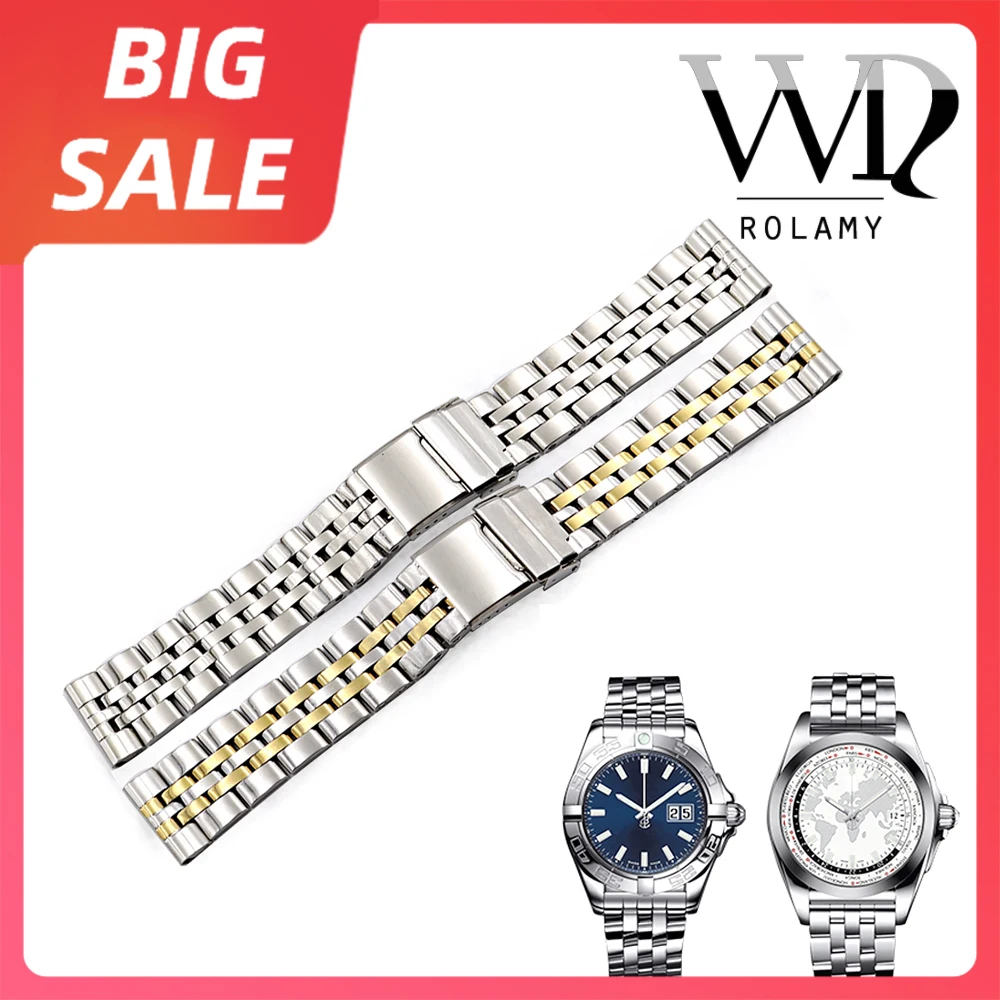 Rolamy 22 24mm High Qualtiy Luxury Silver Two Tone Gold Stainless Steel Wrist Strap Watch Belt Watch Band Strap For Breitling
Rolamy 22 24mm High Qualtiy Luxury Silver Two Tone Gold Stainless Steel Wrist Strap Watch Belt Watch Band Strap For Breitling