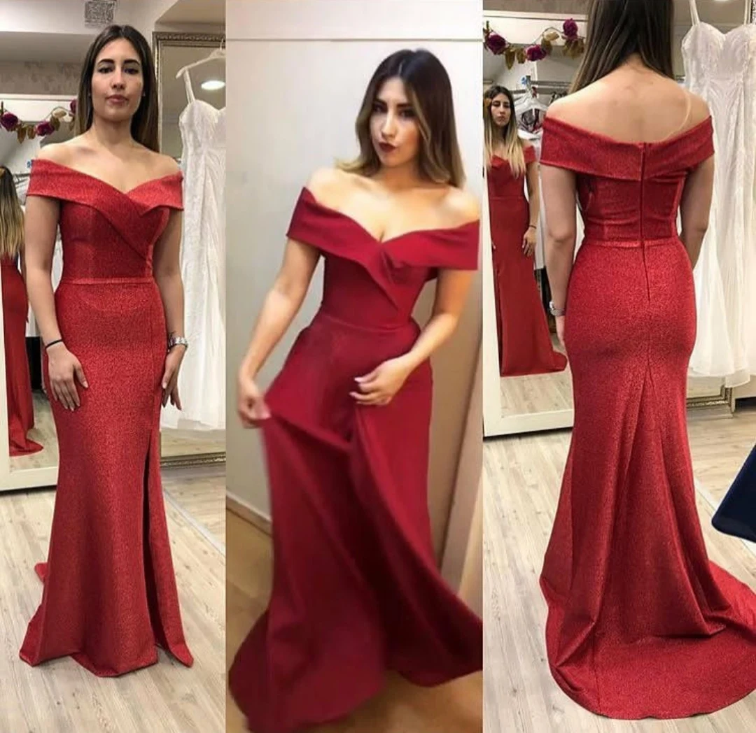 Elegant Long Red Off Shoulder Mermaid Evening Dresses Pleated Zipper Back Glitter Abendkleid Robes de Soirée for Women
Elegant Long Red Off Shoulder Mermaid Evening Dresses Pleated Zipper Back Glitter Abendkleid Robes de Soirée for Women