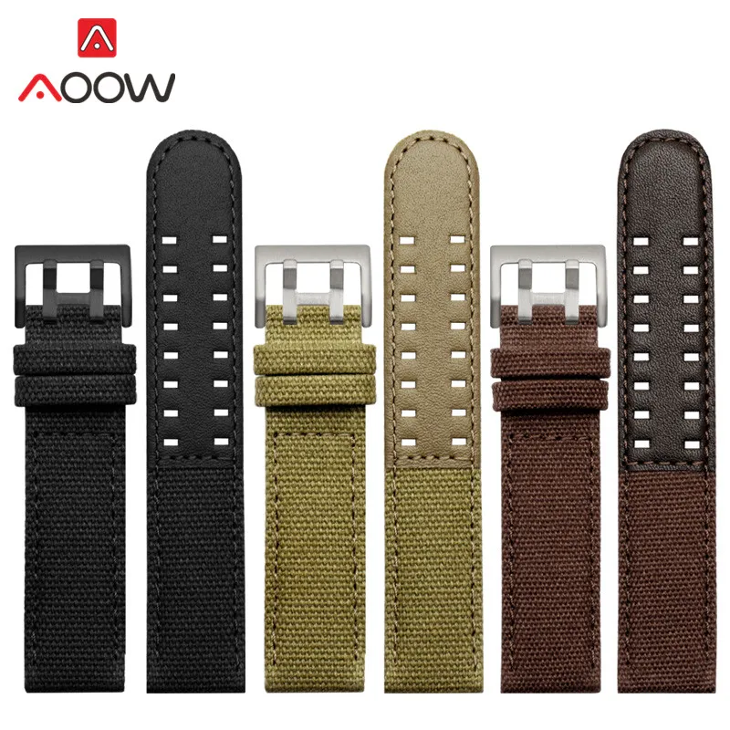

20mm 22mm Canvas Nylon Strap Soft Genuine Leather Watchband Men Replacement Bracelet Wrist Band for Hamilton Khaki H68201993