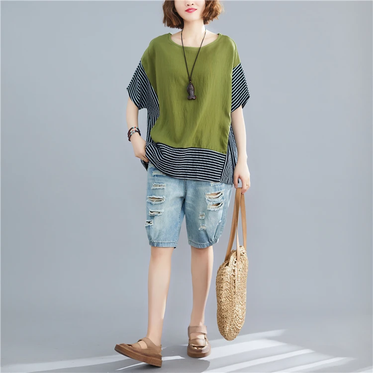 BIG SIZE Summer Women Fashion Elegant Stripe Spliced Tops Ladies Female Plus Large Short Sleeve Cotton Linen Loose Femme T Shirt
BIG SIZE Summer Women Fashion Elegant Stripe Spliced Tops Ladies Female Plus Large Short Sleeve Cotton Linen Loose Femme T Shirt
