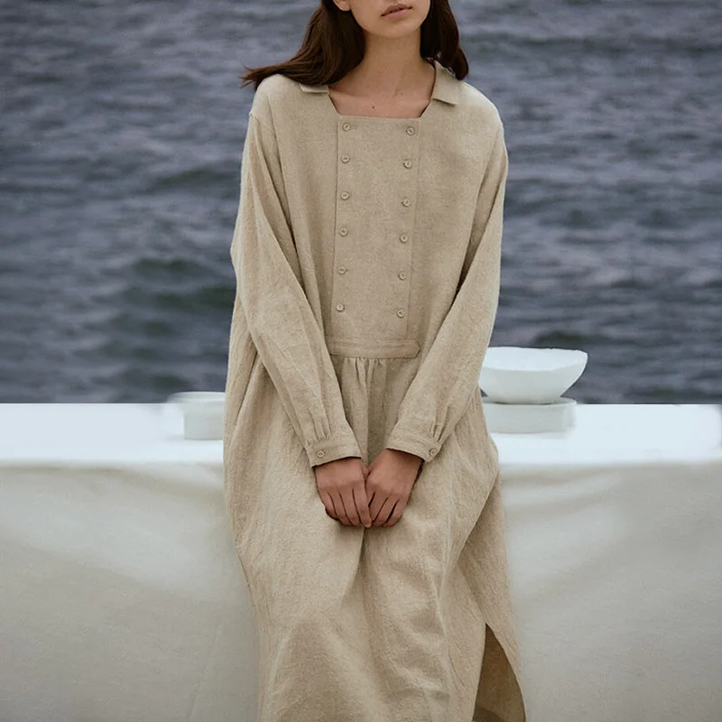 Cotton hemp dress women's 2021 spring new style square collar loose design with split hem long skirt niche
Cotton hemp dress women's 2021 spring new style square collar loose design with split hem long skirt niche