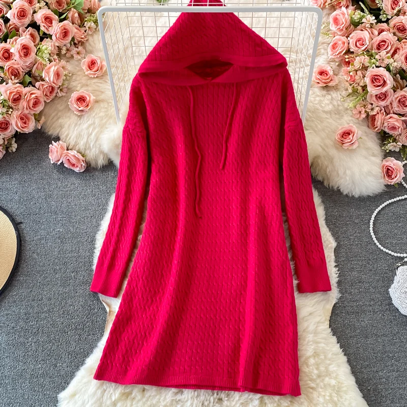Long-sleeved Red Hooded Sweater Skirt Autumn And Winter Thick Loose Loose Lazy Pullover Hooded Sweater Sweater Dress
Long-sleeved Red Hooded Sweater Skirt Autumn And Winter Thick Loose Loose Lazy Pullover Hooded Sweater Sweater Dress