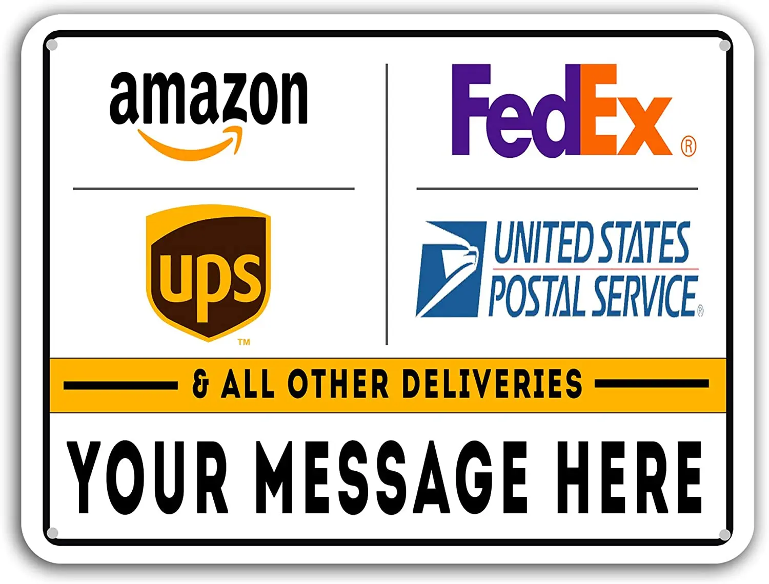 VIBE INK Deliveries & Packages Drop Off - Metal Signs - Customizable - 18"x12" Rust-Free Aluminum, Rounded Corners, Pre-drilled
VIBE INK Deliveries & Packages Drop Off - Metal Signs - Customizable - 18"x12" Rust-Free Aluminum, Rounded Corners, Pre-drilled