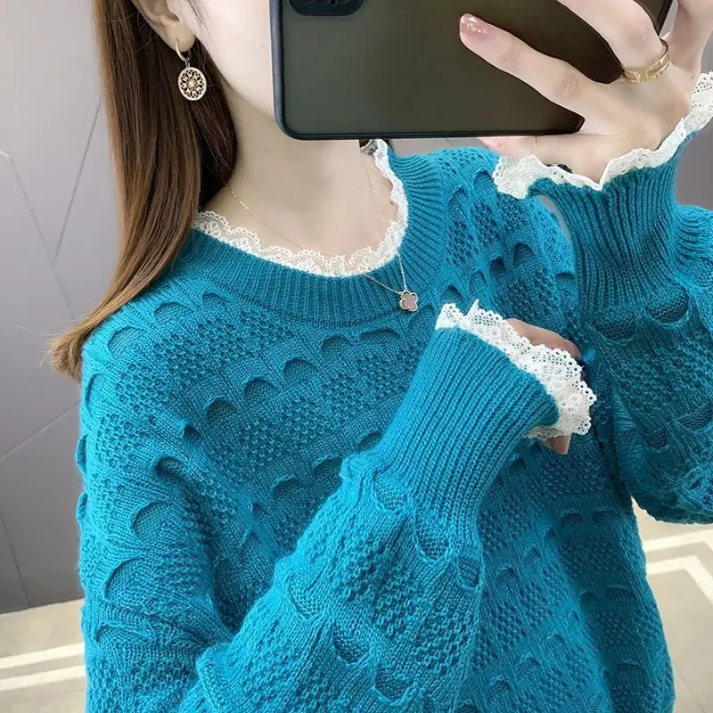 Fashion Knitted Sweater Hollow Out Pullover Women 2021 Spring Autumn Lace O-Neck Long Sleeve Pull Femme Casual Ladies Tops H1454
Fashion Knitted Sweater Hollow Out Pullover Women 2021 Spring Autumn Lace O-Neck Long Sleeve Pull Femme Casual Ladies Tops H1454