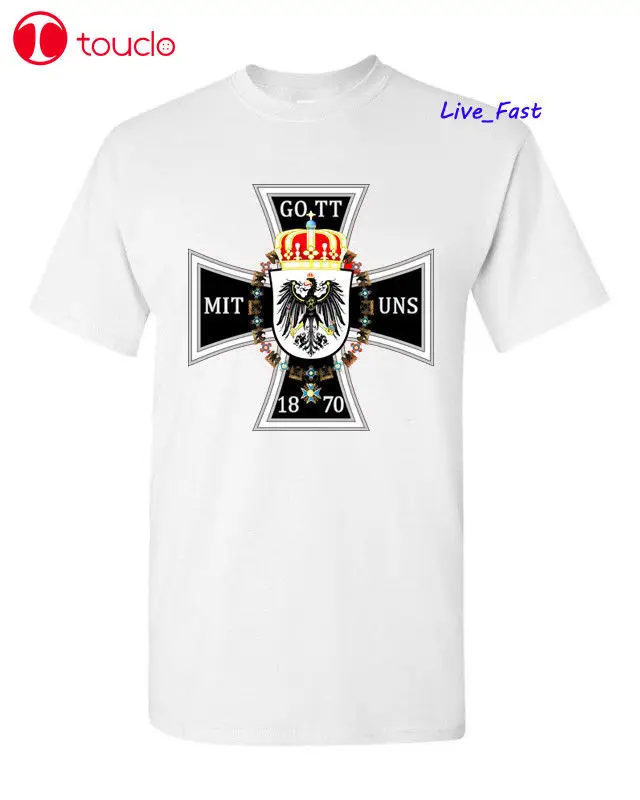 

New Cool T Shirts Prussia Iron Cross Gott Mit Uns T Shirt Crown Crest Imperial Germany T Shirts Sweater Unisex Cotton