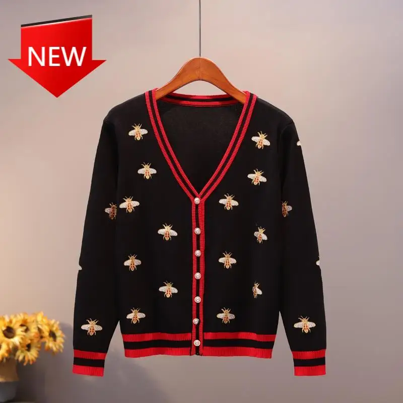 Кардиган с вышивкой и длинным рукавом, однобортный трикотажный свитер контрастных цветов на пуговицах, топы высокого качества, модный диза... 
Кардиган с вышивкой и длинным рукавом, однобортный трикотажный свитер контрастных цветов на пуговицах, топы высокого качества, модный диза...