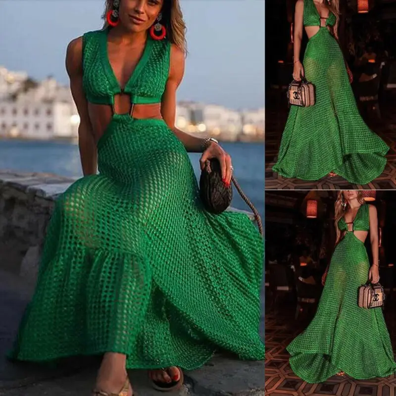 Summer Women Dress Plus Size Beach Bohemian Style Sleeveless Halter See-through Long Maxi Dress Sundress /BY
Summer Women Dress Plus Size Beach Bohemian Style Sleeveless Halter See-through Long Maxi Dress Sundress /BY