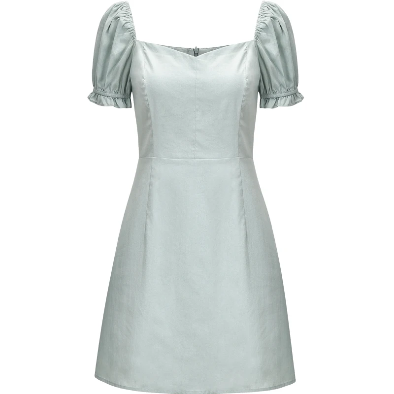 Summer Blue green simple casual bodycon woman dress square collar high waist elegant puff sleeve A-line sexy mini dresses 2021 
Summer Blue green simple casual bodycon woman dress square collar high waist elegant puff sleeve A-line sexy mini dresses 2021