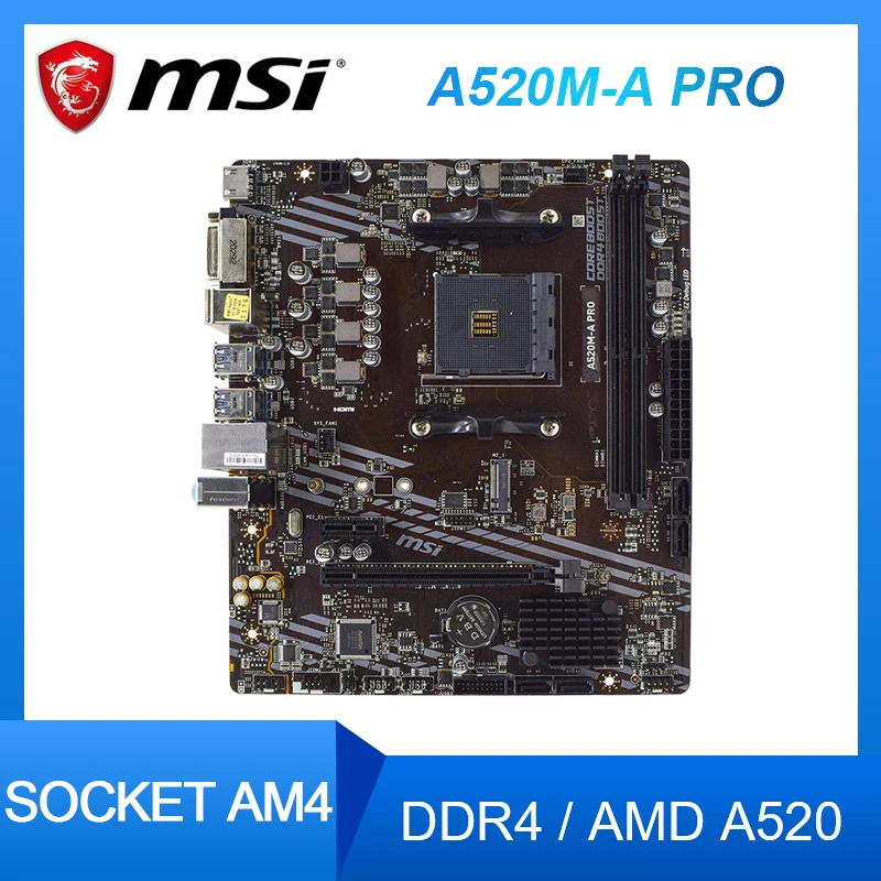 Socket AM4 MSI A520M-A PRO Motherboard DDR4 64GB PCI-E 3.0 M.2 USB3.2 Micro ATX Placa-mãe For Ryzen 3 5300GE 4700GE cpus
Socket AM4 MSI A520M-A PRO Motherboard DDR4 64GB PCI-E 3.0 M.2 USB3.2 Micro ATX Placa-mãe For Ryzen 3 5300GE 4700GE cpus