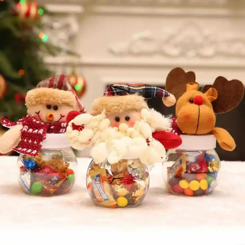 

Christmas Round Candy Jar, 15cm, Santa Claus, Snowman, Elk Three-dimensional Cloth Art Doll Candy Box,New Year Gift for Children