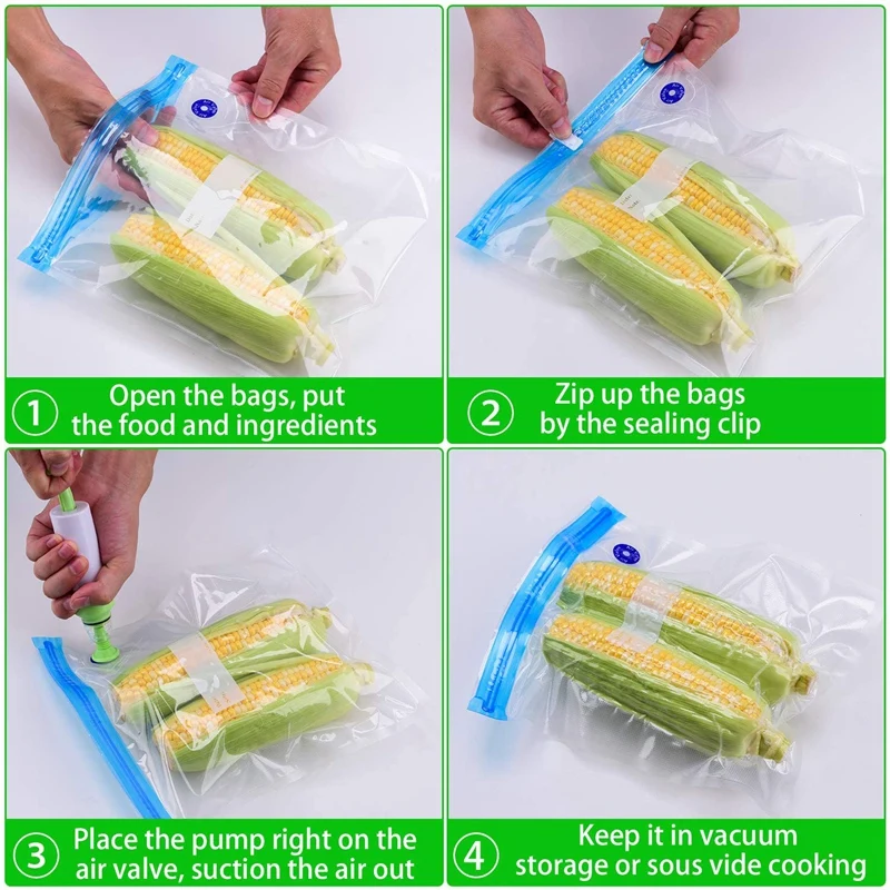 Sous Vide Bags 20Pack Reusable Electric Vacuum Food Storage Save Sealer Cooker with 3 Size Sealed Bag,1 Hand Pump,4 Clip
Sous Vide Bags 20Pack Reusable Electric Vacuum Food Storage Save Sealer Cooker with 3 Size Sealed Bag,1 Hand Pump,4 Clip
