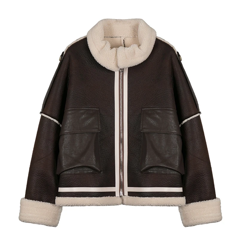 Unua amo PU Leather Fur Jacket Women Short Imitation Lambswool Leather Coat 2021 Fashion Warm Stand Collar Biker Winter Jacket 
Unua amo PU Leather Fur Jacket Women Short Imitation Lambswool Leather Coat 2021 Fashion Warm Stand Collar Biker Winter Jacket