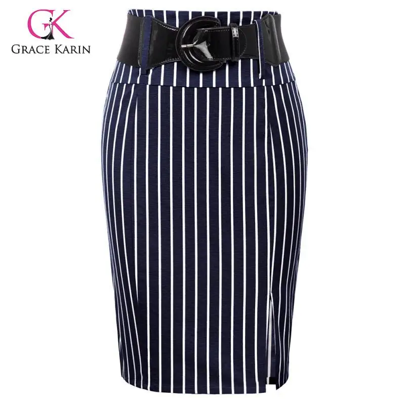 Grace Karin Pinstripe High Waist Pencil Skirts Womens Belt Decorated Office Work Skirt Ladies Formal Hips-Wrapped Bodycon Skirt
Grace Karin Pinstripe High Waist Pencil Skirts Womens Belt Decorated Office Work Skirt Ladies Formal Hips-Wrapped Bodycon Skirt