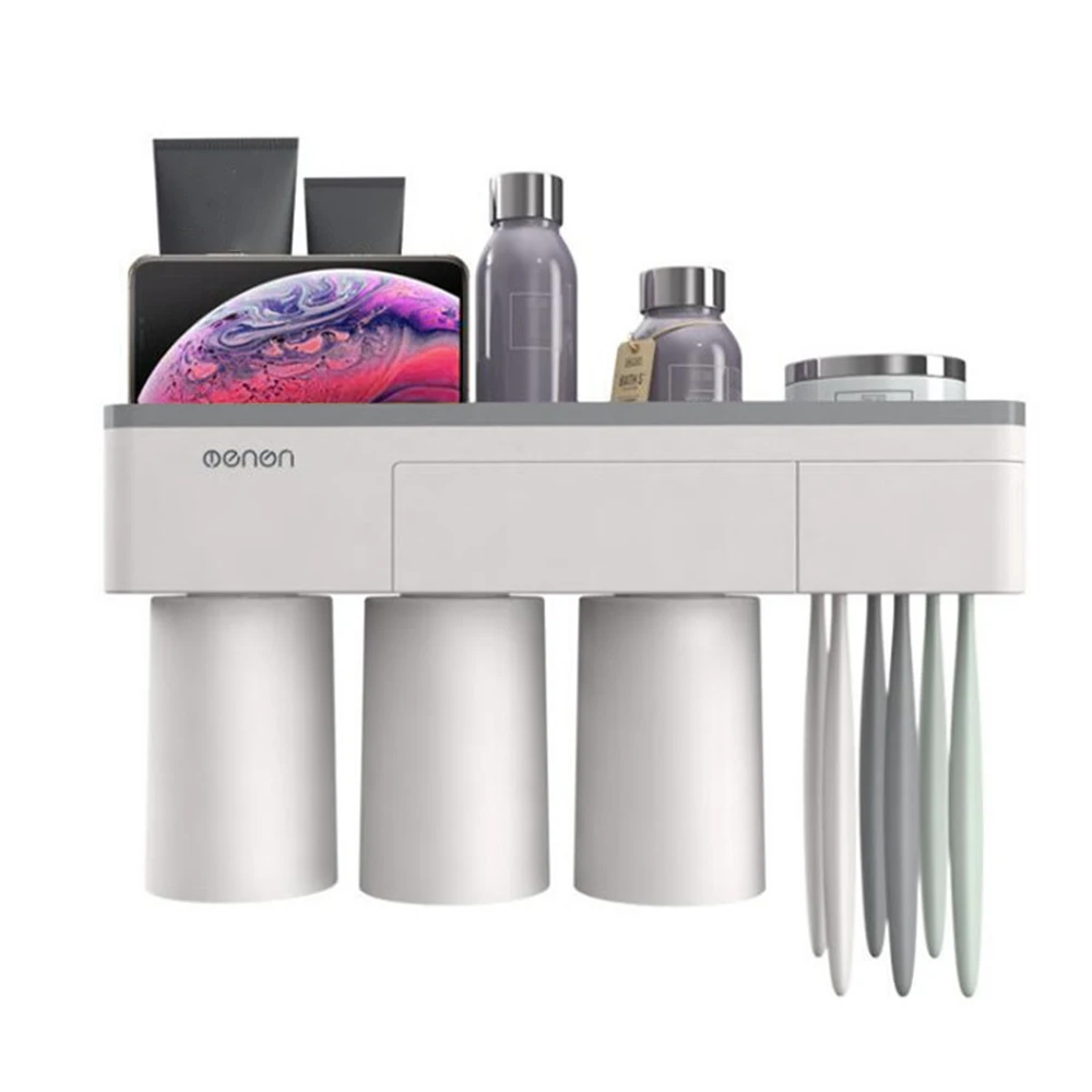 Wall-mounted Toothbrush Holder Toothpaste Holder Bathroom Storage Rack Bathroom Organizer With Phone Holder Free 2/3 Cups 
Wall-mounted Toothbrush Holder Toothpaste Holder Bathroom Storage Rack Bathroom Organizer With Phone Holder Free 2/3 Cups