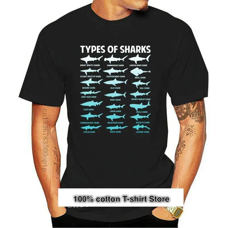 

Camiseta a la moda para hombre, camiseta de 21 tipos de tiburones, biología marina, 2020