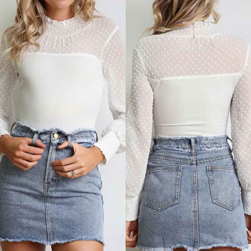 Hot Sale Polka Dot Korean Women Ladies Lace Bodysuit Sexy Mesh Sheer Leotard Long Sleeve Romper Tops shirt Jumpsuit 2019 New
Hot Sale Polka Dot Korean Women Ladies Lace Bodysuit Sexy Mesh Sheer Leotard Long Sleeve Romper Tops shirt Jumpsuit 2019 New