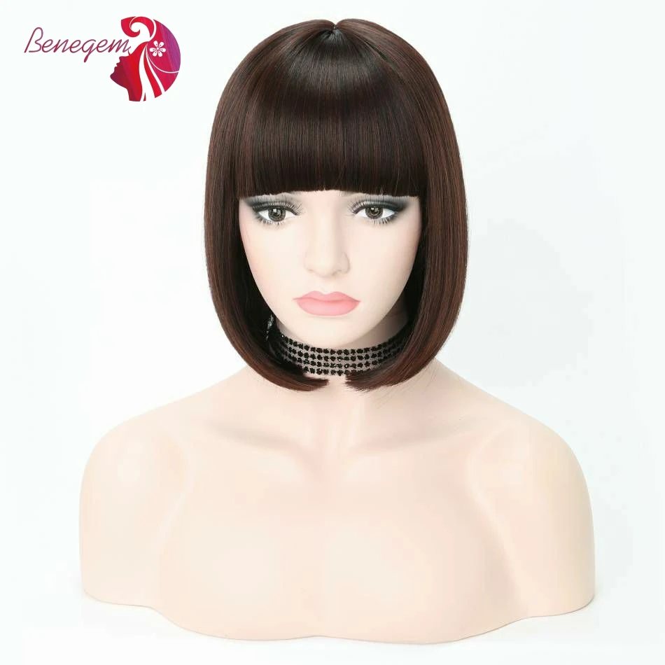 

Benegem Synthetic Wig with Bangs for Black And White Women Cosplay Daily Birthday Use High Temperature Fiber Short Bob Wigs