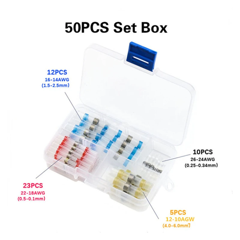 50PcsMixed Heat Shrink Connect Terminals Waterproof Solder Sleeve Tube Electrical Wire Insulated Butt Connectors Kit 
50PcsMixed Heat Shrink Connect Terminals Waterproof Solder Sleeve Tube Electrical Wire Insulated Butt Connectors Kit