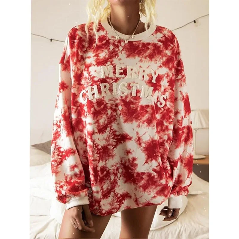 Red Tie Dye Christmas Letter Print Vintage Sweatshirt Women Crewneck Plus Size Loose Casual Tops New Spring Streetwear Fashion
Red Tie Dye Christmas Letter Print Vintage Sweatshirt Women Crewneck Plus Size Loose Casual Tops New Spring Streetwear Fashion