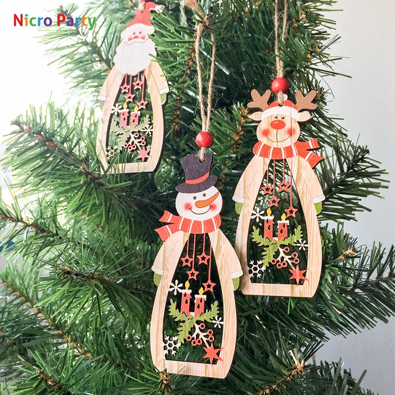 Nicro 3 pcs/set Wooden Christmas Santa Claus Snowman Pendant Ornaments Home Party Xmas Tree Decor Kids Gifts Decoration #Chr90 | Дом и сад