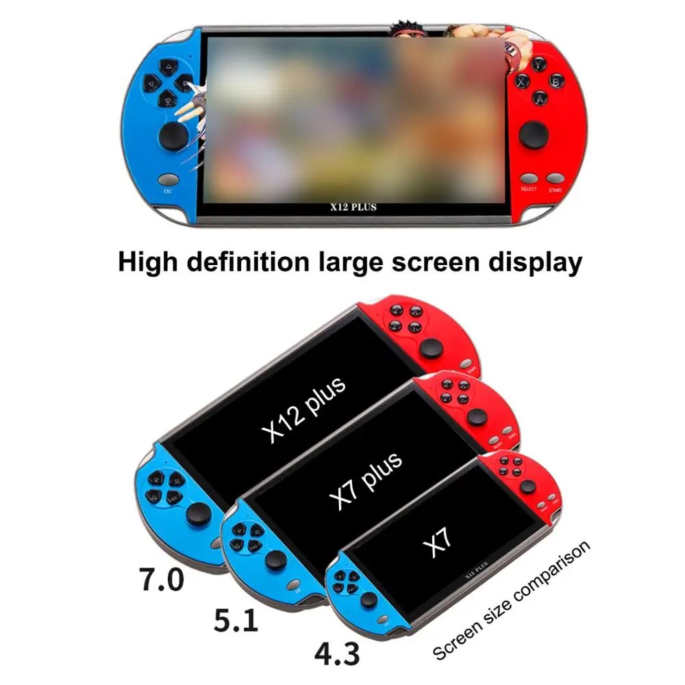 X12 Plus 7 inch Video Game Console Built in 1000 Games 16GB Handheld Double Joystick Game Controller Spupport AV Output TF Card
X12 Plus 7 inch Video Game Console Built in 1000 Games 16GB Handheld Double Joystick Game Controller Spupport AV Output TF Card