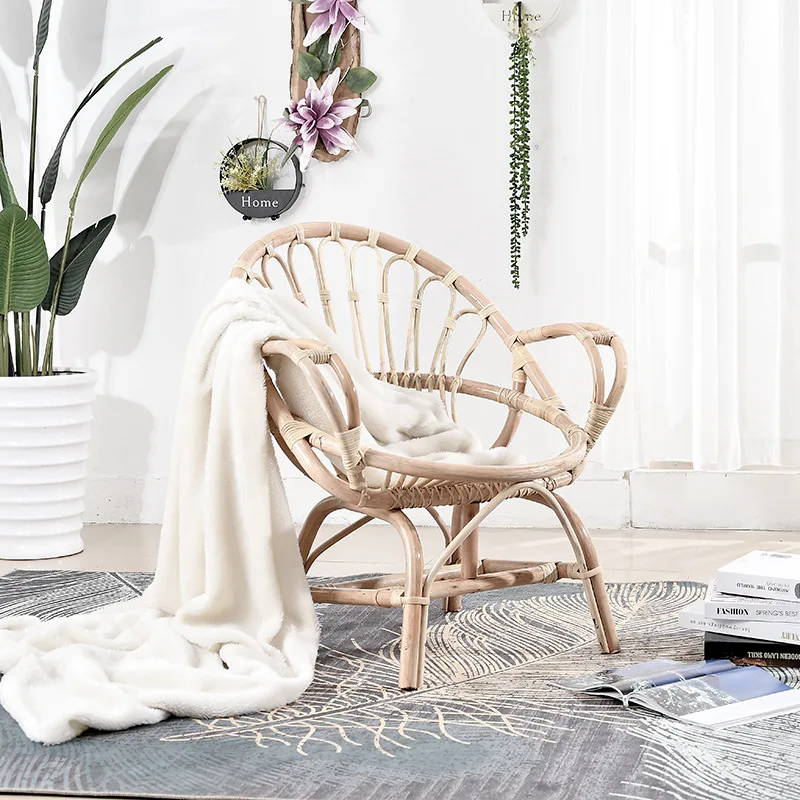 

Плетеный Балконный стул из натурального ротанга, ротанговый стул в скандинавском стиле, современный простой стул для дома, спальни, гостино...
