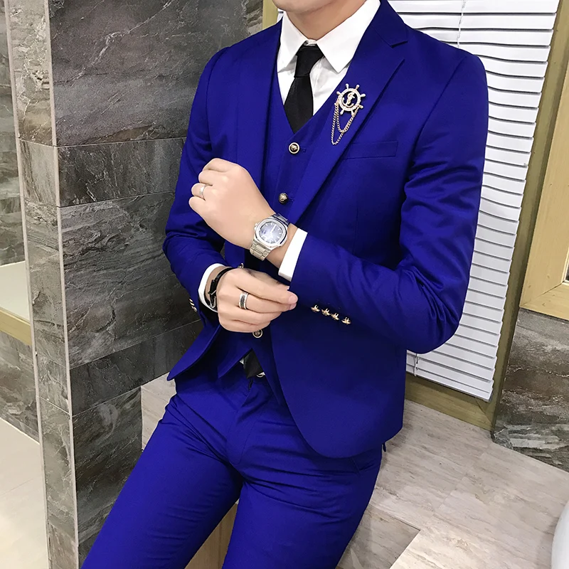 Luxury Royal Men Suit 3 Pcs Set Fashion Boutique Single Button Solid Color Wedding Dress New Slim Business Banquet Formal Dress
Luxury Royal Men Suit 3 Pcs Set Fashion Boutique Single Button Solid Color Wedding Dress New Slim Business Banquet Formal Dress