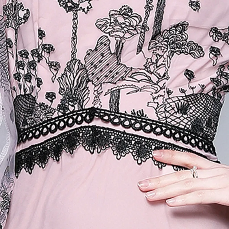 Women Luxury Splicing Embroidery Mesh Dress High Quality Pink Wedding Party Robe Femme Lantern Sleeve Designer Vestidos
Women Luxury Splicing Embroidery Mesh Dress High Quality Pink Wedding Party Robe Femme Lantern Sleeve Designer Vestidos
