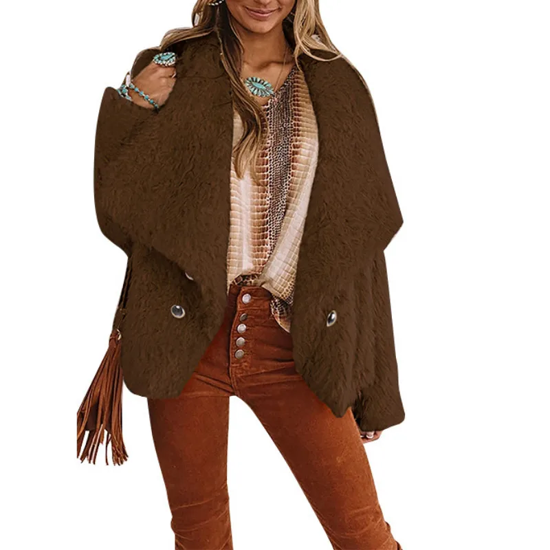 Solid Color Teddy Jacket Thick Faux Fur lapel Collar Plush Overcoat Jackets Women Button Casual Warm Outerwear Tweed Coat mujer
Solid Color Teddy Jacket Thick Faux Fur lapel Collar Plush Overcoat Jackets Women Button Casual Warm Outerwear Tweed Coat mujer