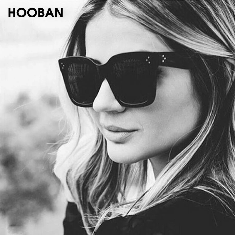 Классические квадратные женские солнцезащитные очки HOOBAN в стиле ретро черные